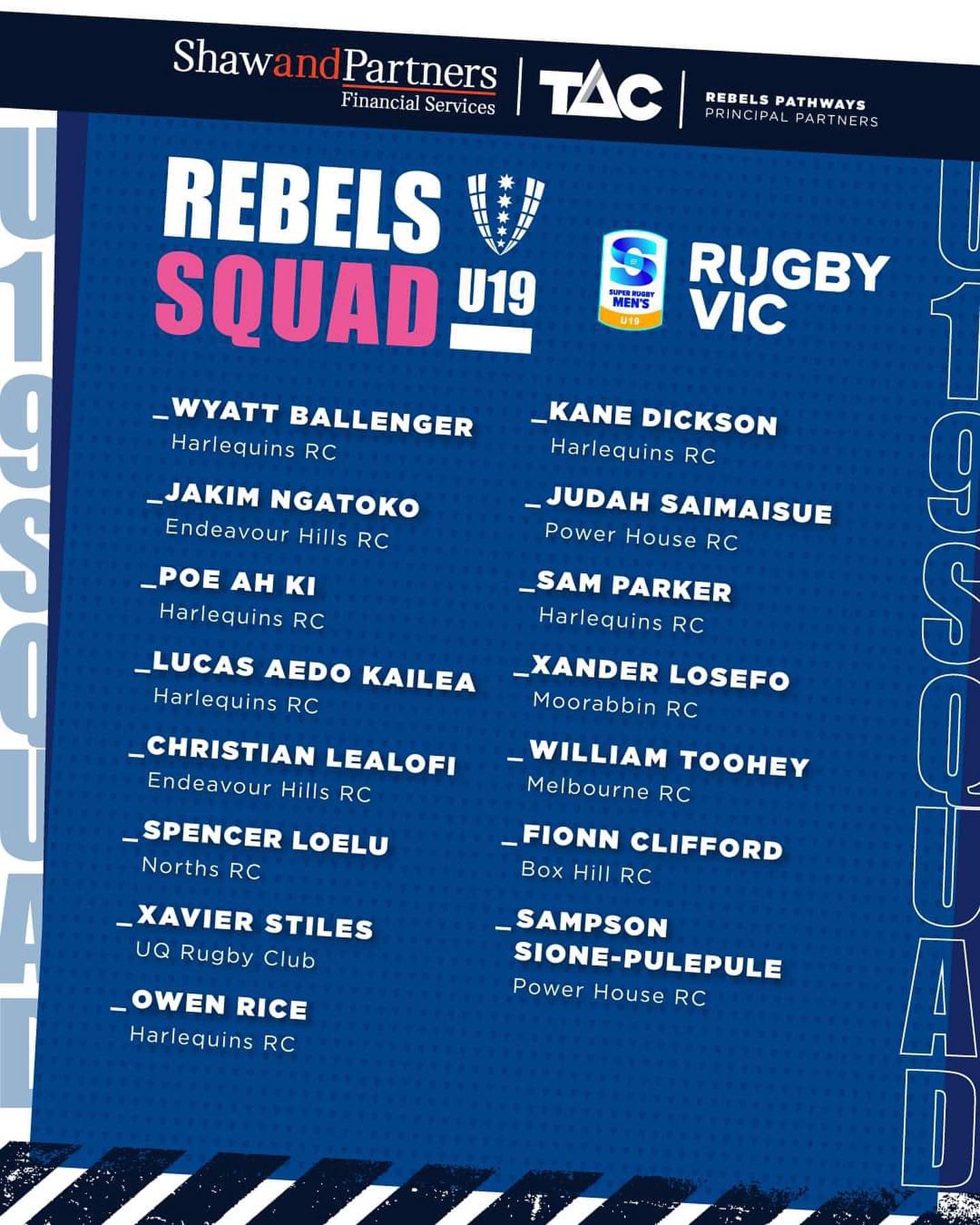 2023 Melbourne Rebels U19 Squad